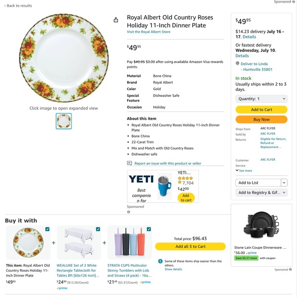 Holiday” Christmas Old Country Roses  4 New Dinner Plates by Royal Albert - Picture 7 of 7